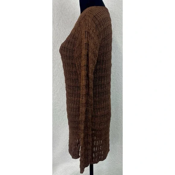 (VTG) JH COLLECTIBLES • Brown Open Knit Scoop-Neck Long Sleeve Sweater, S - Picture 5 of 11